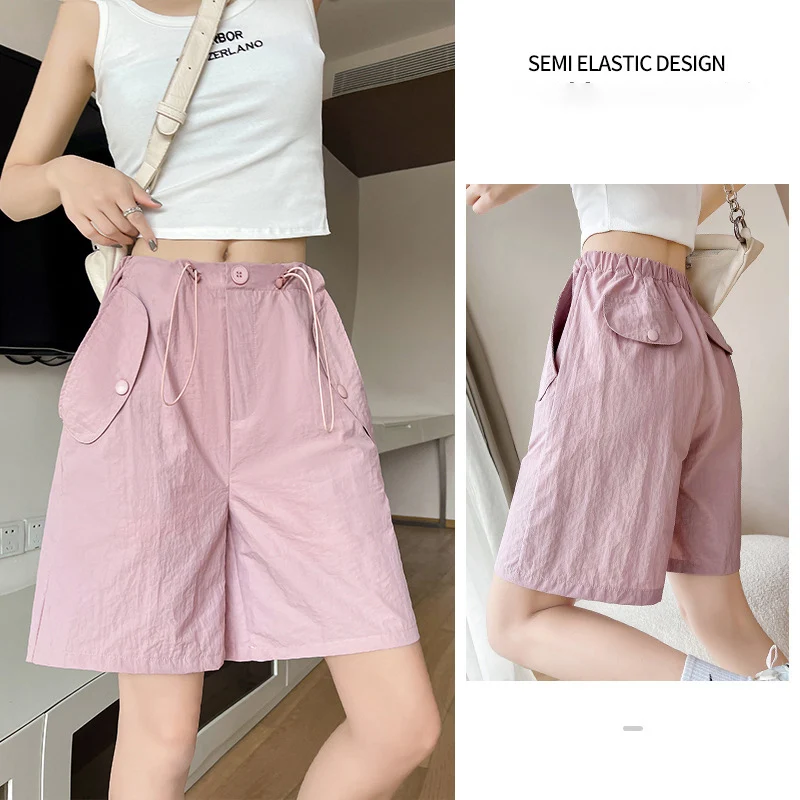 CASUMANL Brand Nylon Cargo Shorts for Woman 2024 Summer Straight Leg Casual Quarter Pants Females Fashion Cheap Women Clothes