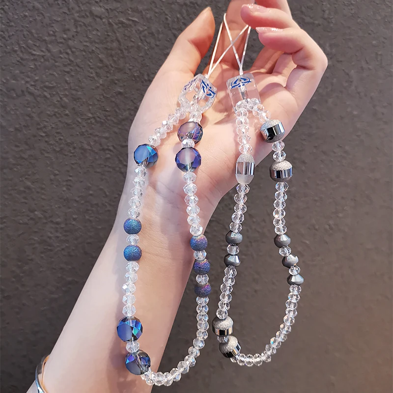 

Crystal Bead Mobile Phone Lanyard Bead Hanging Wrist Chain Phone Lanyard Key Wristband Pendant Short Handmade Beaded Pendant