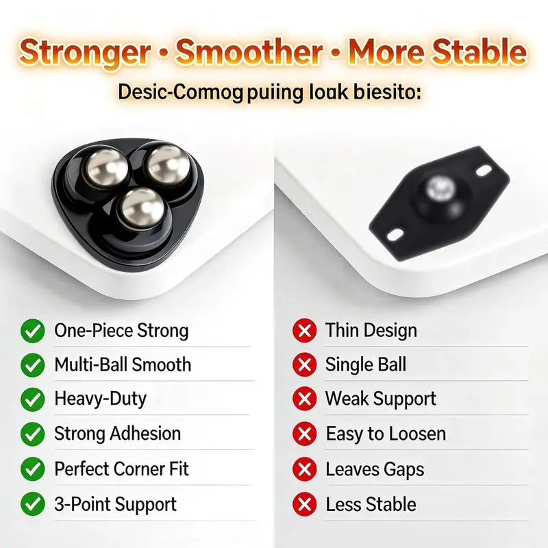 Furniture Slider Caster Wheels, 360 Degree Rotating Pulleys for Kitchen Home Appliances, Coffee Makers, Mixers, Ovens