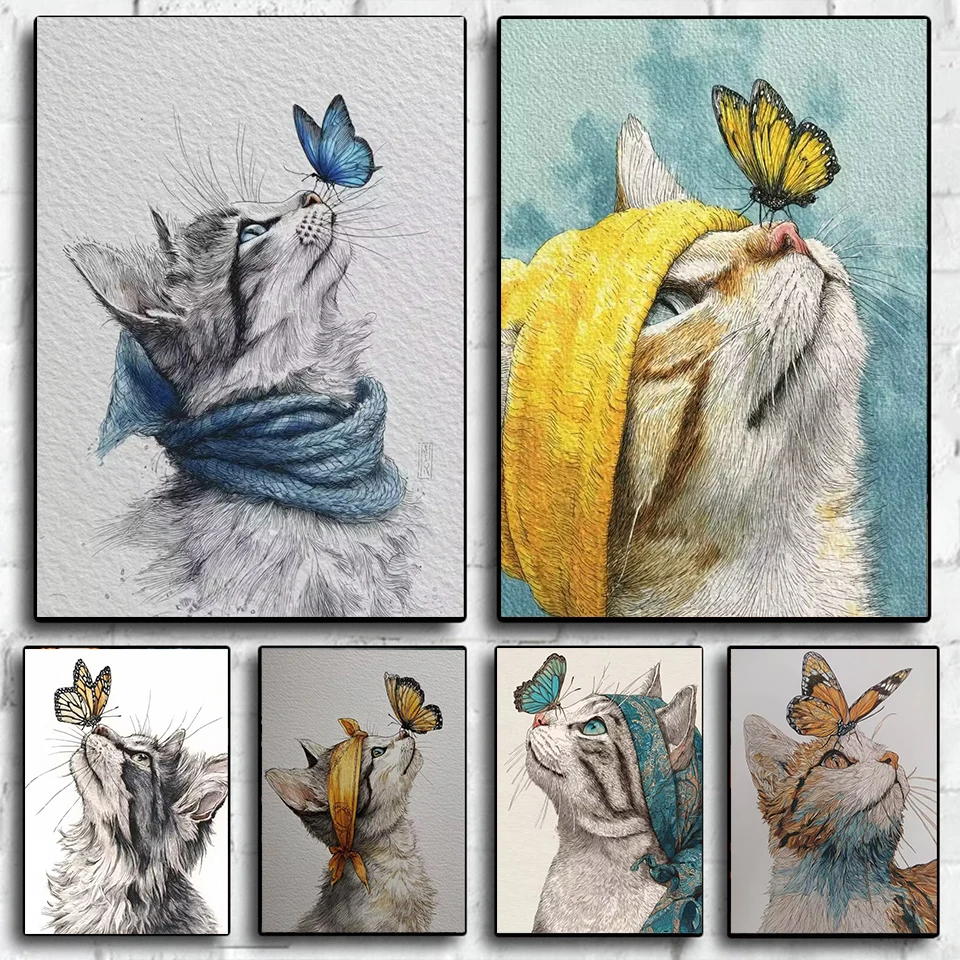 

Diamond Painting Full Square Round Diamond Mosaic Cat Animal Pattern Painting Butterfly Colorful Home Decor