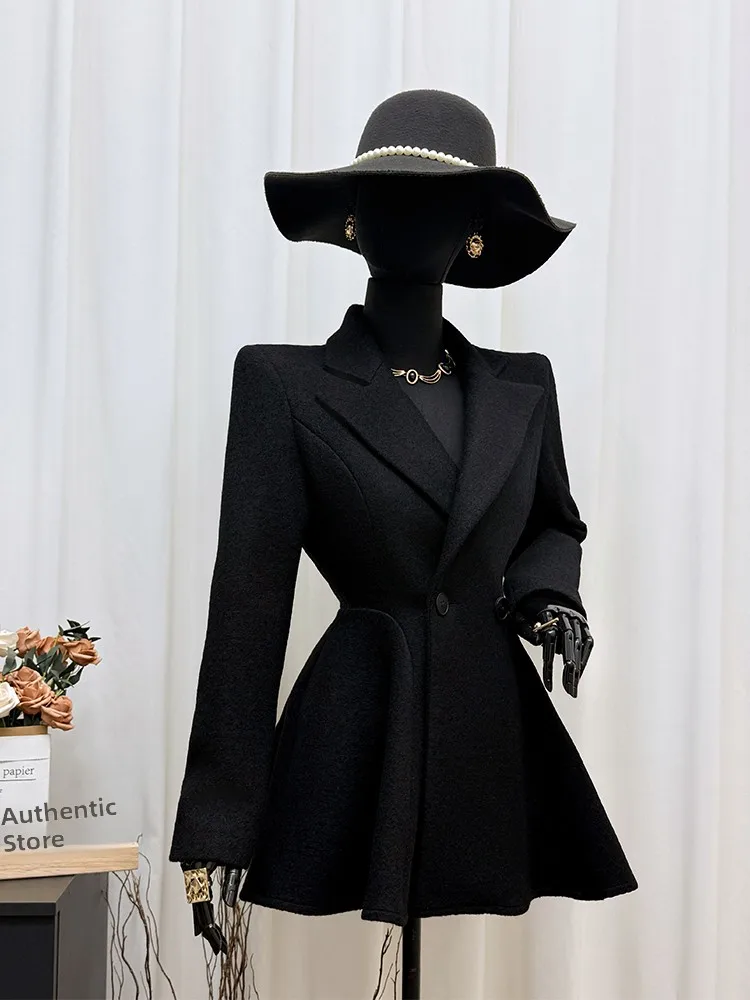 

Зимнее утепленное шерстяное пальто Pinno с длинными рукавами, А-образным подолом, модное женское, для повседневной носки, высокое качество