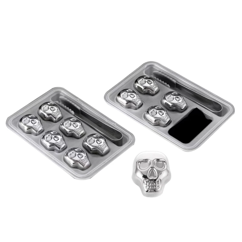 Stainless Steel Skull Head Shaped Stones Reusable Coolers Chiller Birthday Gift for Dad Him Drop shipping