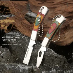 Mini Stainless Steel Pocket Folding Knife Unlocked Wood Handle Fruit Peeling Tool Outdoor Camping Utility Keychain For Survival