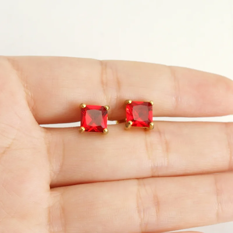 10PCS Fashion Personality Red Colorful Zircon Earrings Stainless Steel Earrings for Women Stud Earrings Jewelry Gifts Wholesale