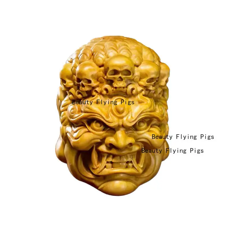 

Boxwood Carving Vajrayana Buddha Head Wooden Hand Carving Crafts Men's Portable Pendant