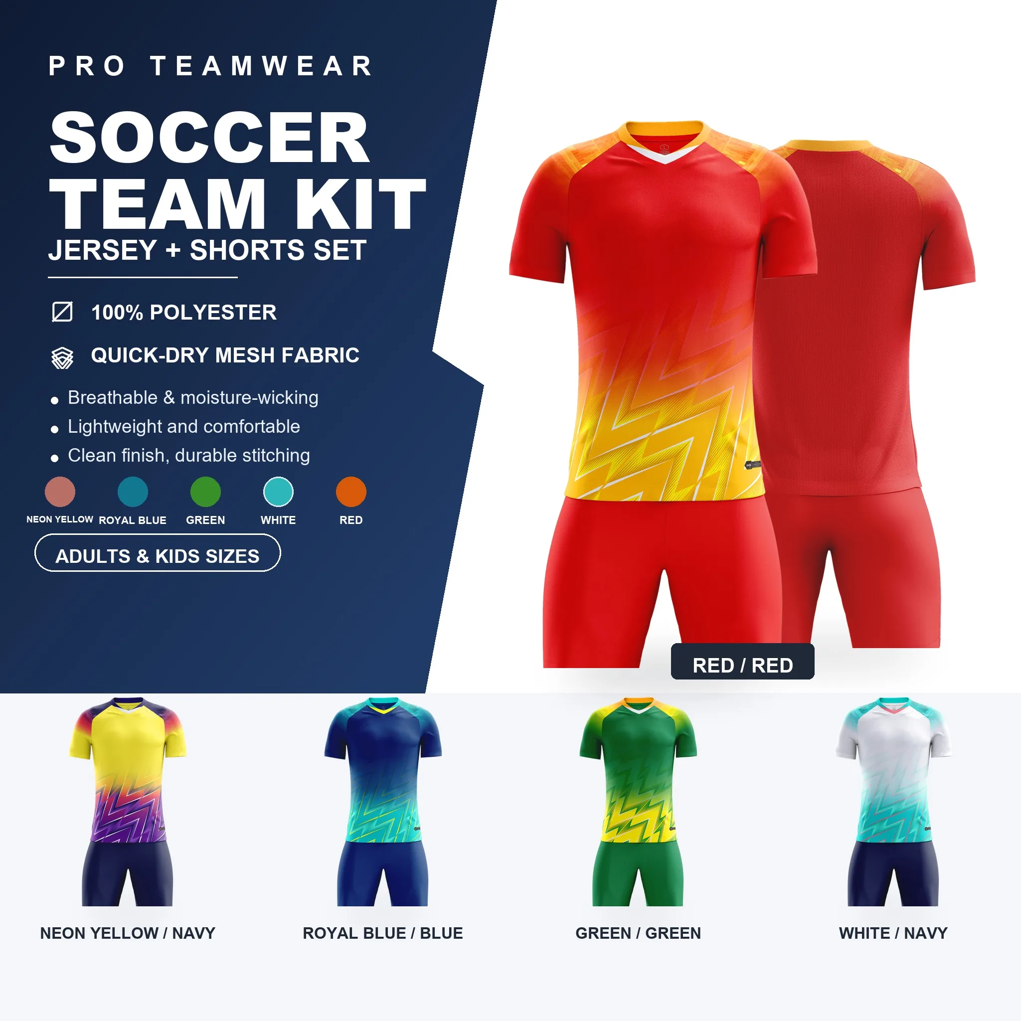 Soccer Jersey Set for Adults Kids Quick Dry Football Training Uniform Shirt and Shorts Kit Color Block Sleeves Team Sportswear