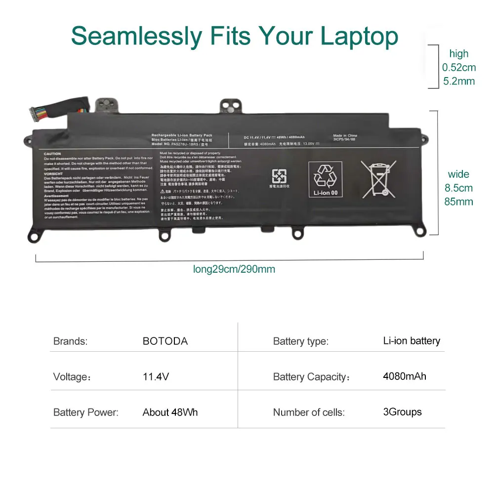 BOTODA PA5278U-1BRS Laptop Battery 11.4V 48Wh-4080mAh for Toshiba Tecra X40-D X40-E X40-F for Toshiba Portege X30-D X30-E X30-F