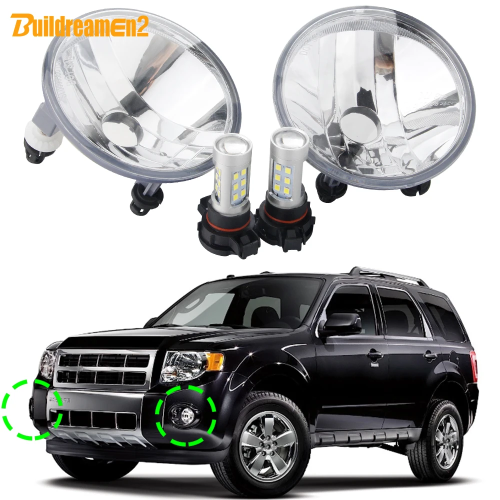 

2 Pieces Car Front Fog Light Assembly Lampshade + 21W LED Bulbs White For Ford Escape 2007 2008 2009 2010