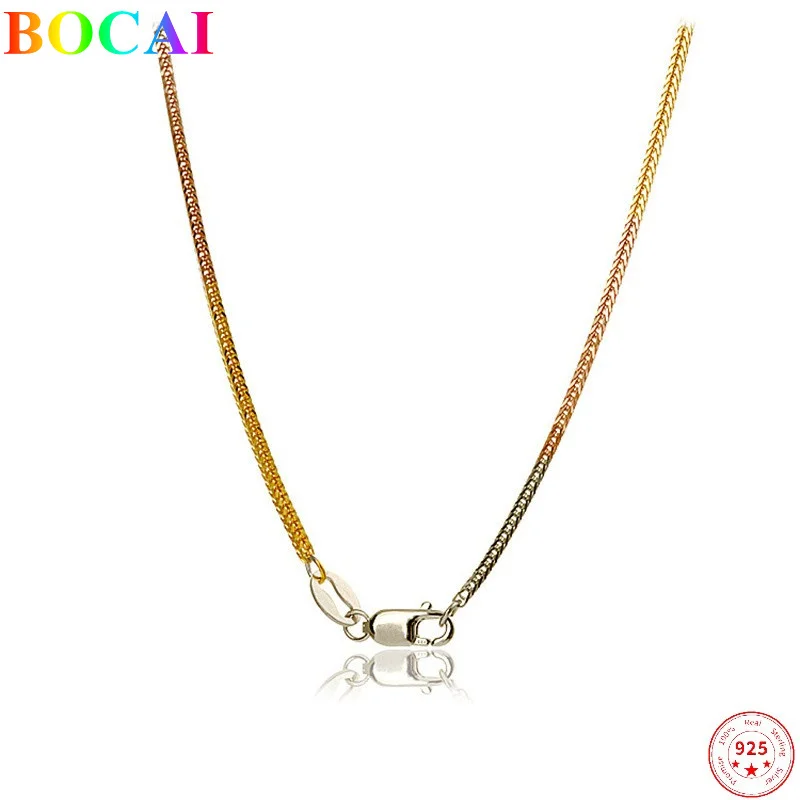 BOCAI S925 Sterling Silver Necklace 2022 New Fashion Three Color Weaven-Chain Chopin chain Pure Argentum Neck Jewelry for Women