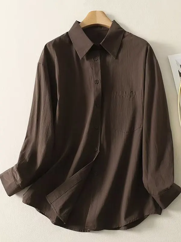 Retro café largo Sve irt sentimientos de gama alta de las mujeres otoño coreano Sle Casual suelta perezoso Top Coat abeja