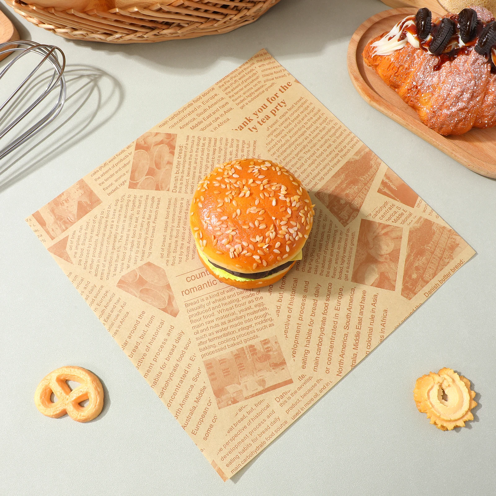 

100Pcs Oil Proof Wrapping Paper Baking Food Wraps Non-Stick Grease Resistant for Sandwiches Burgers Fries Chicken Desserts
