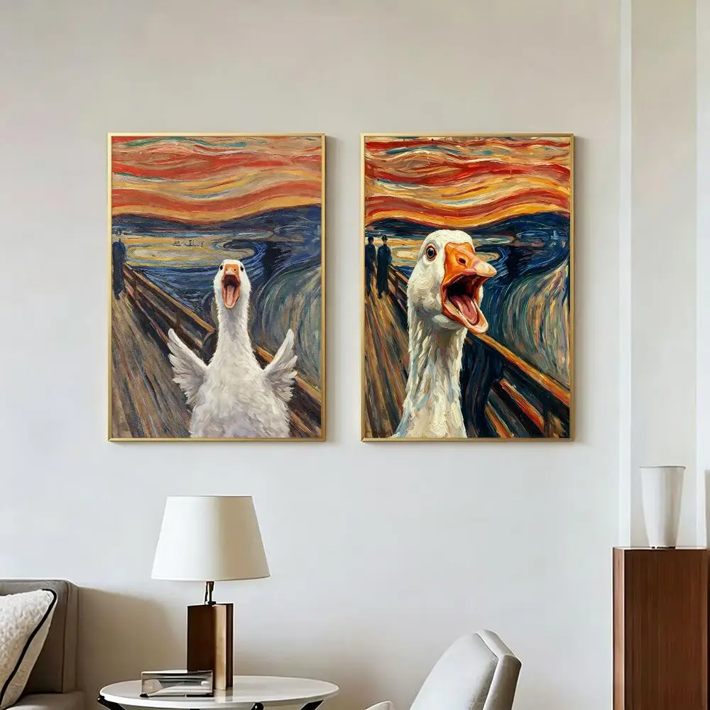 Funny The Goose Scream Poster Peel And Stick Wall Art Self Adhesive PP Waterproof Wall Decor Living Room Bedroom Gift