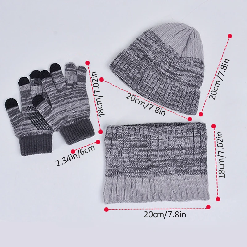 

2/3Pcs Kids Knitted Hat Set Plush Lining Winter Children Beanie Hat Scarf Gloves Suit Child Hat Kids Cap for Boys Gift 4-10Y