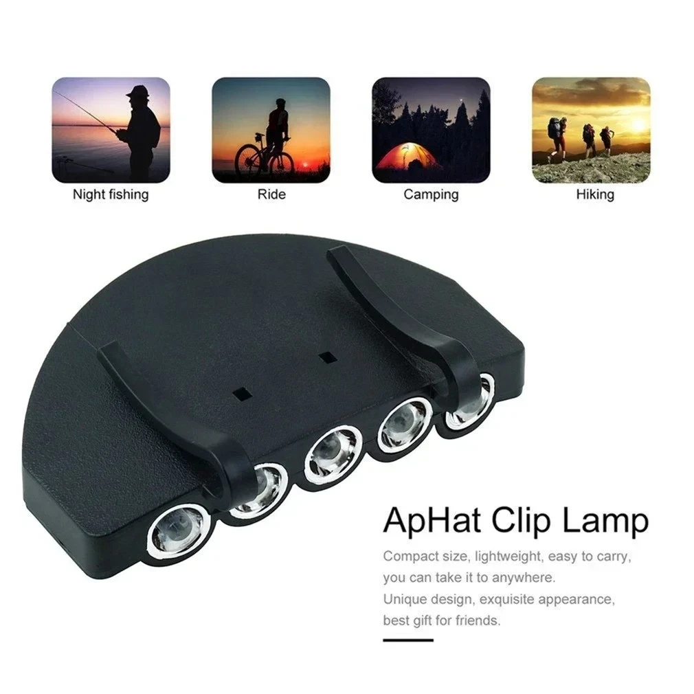 Mini Hat Clip Lamp 5 LED Cap Light Outdoor Hat Clip Fishing Lamp Waterproof Night Headlight Flashlight Camping Hiking Headlamp