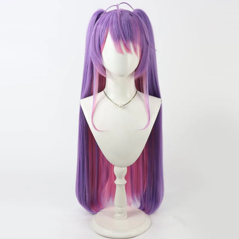 Tokoyami Towa Cosplay Wig Vtuber Purple Pink Long 80cm Synthetic Hair Heat Resistant Halloween Role Play Party Carnival +Wig Cap view 2