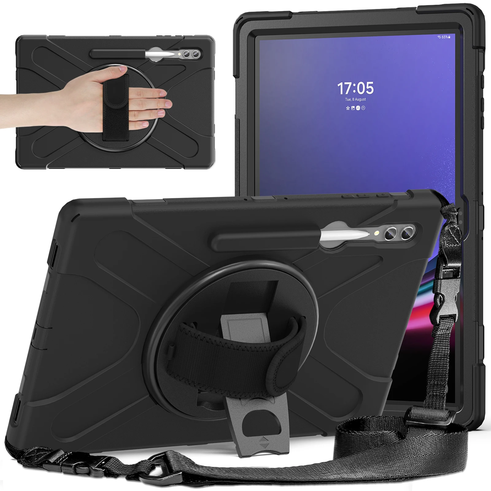 

For Samsung Galaxy Tab S10 Ultra X920 / S9 Ultra X910 / S8 Ultra X900 / X906 PC+Silicone Tablet Case Hand Band Kickstand with Sh