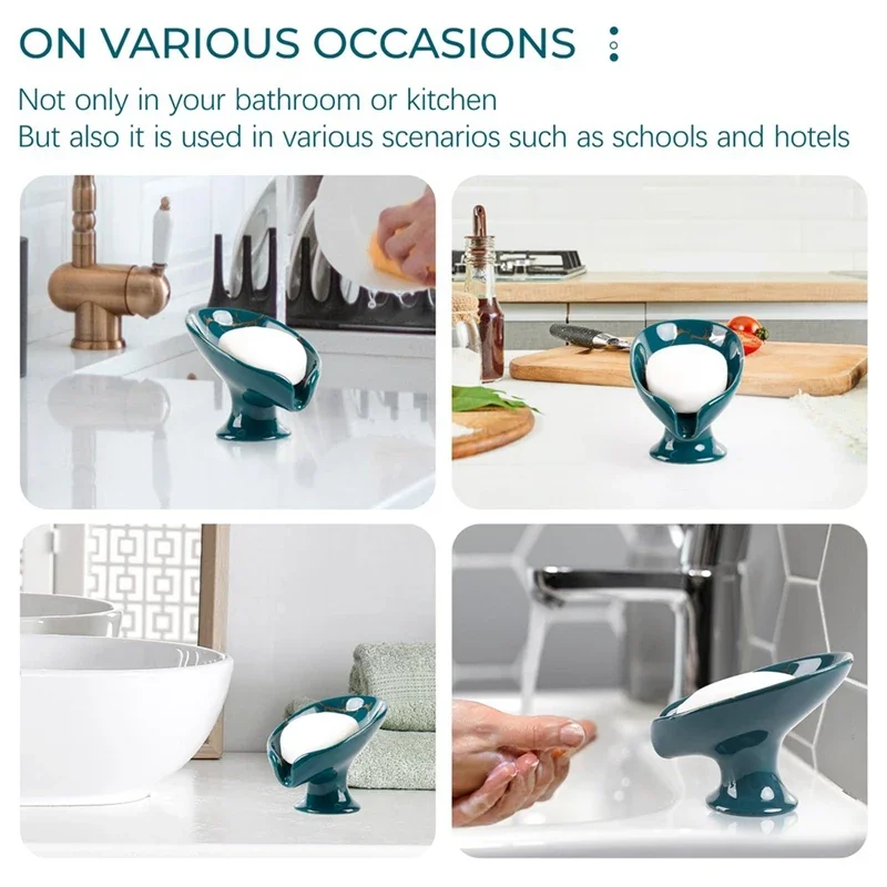 비누 접시, 세라믹 비누 받침대, 자체 배수, 대리석 모양, 잎 모양, 욕실용 비누 접시