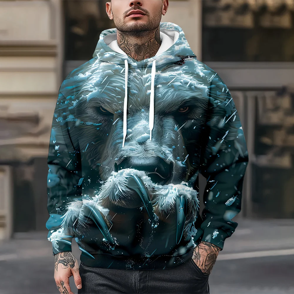 Animal Print Hoodie for Men Fun Hoodies for Men New Fall Men's Sweatshirts Animal Print Men's Tops Hooded Shirt Hoodies for Man