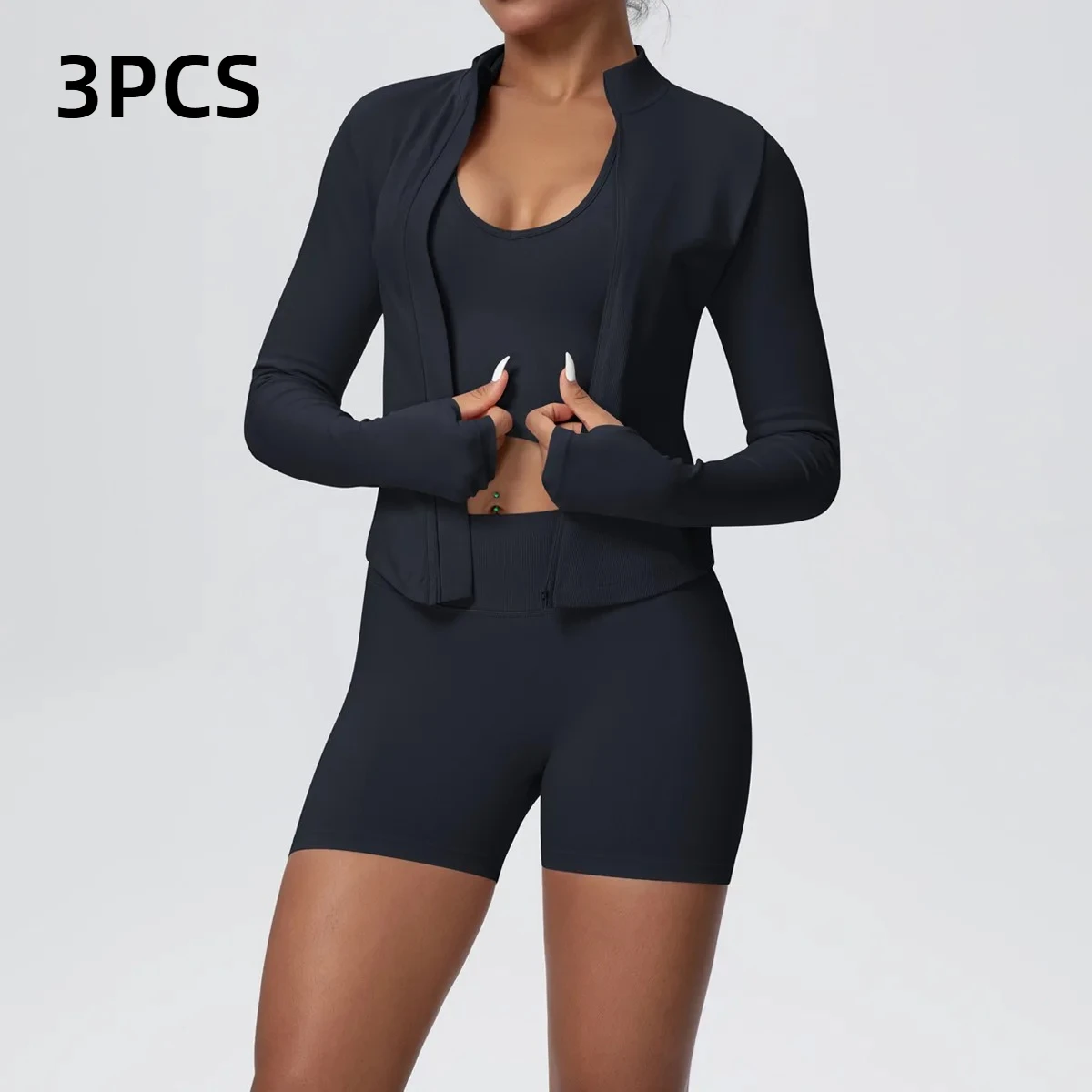 

Женский спортивный бюстгальтер из 3 предметов, комплект для йоги, плотная куртка на молнии с высокой талией, шорты, костюм для фитнеса, повседневный комплект для бега, тренировок в тренажерном зале, йоги