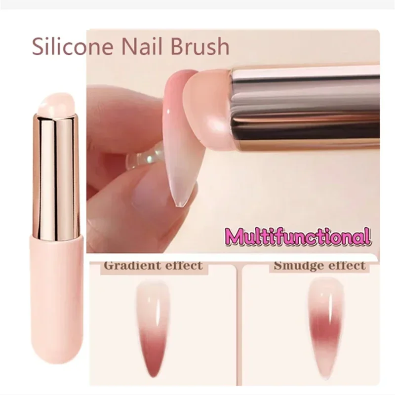 Pincel de silicona para arte de uñas reutilizable, aplicador para pigmento en polvo espejo, herramienta de manicura con efecto degradado