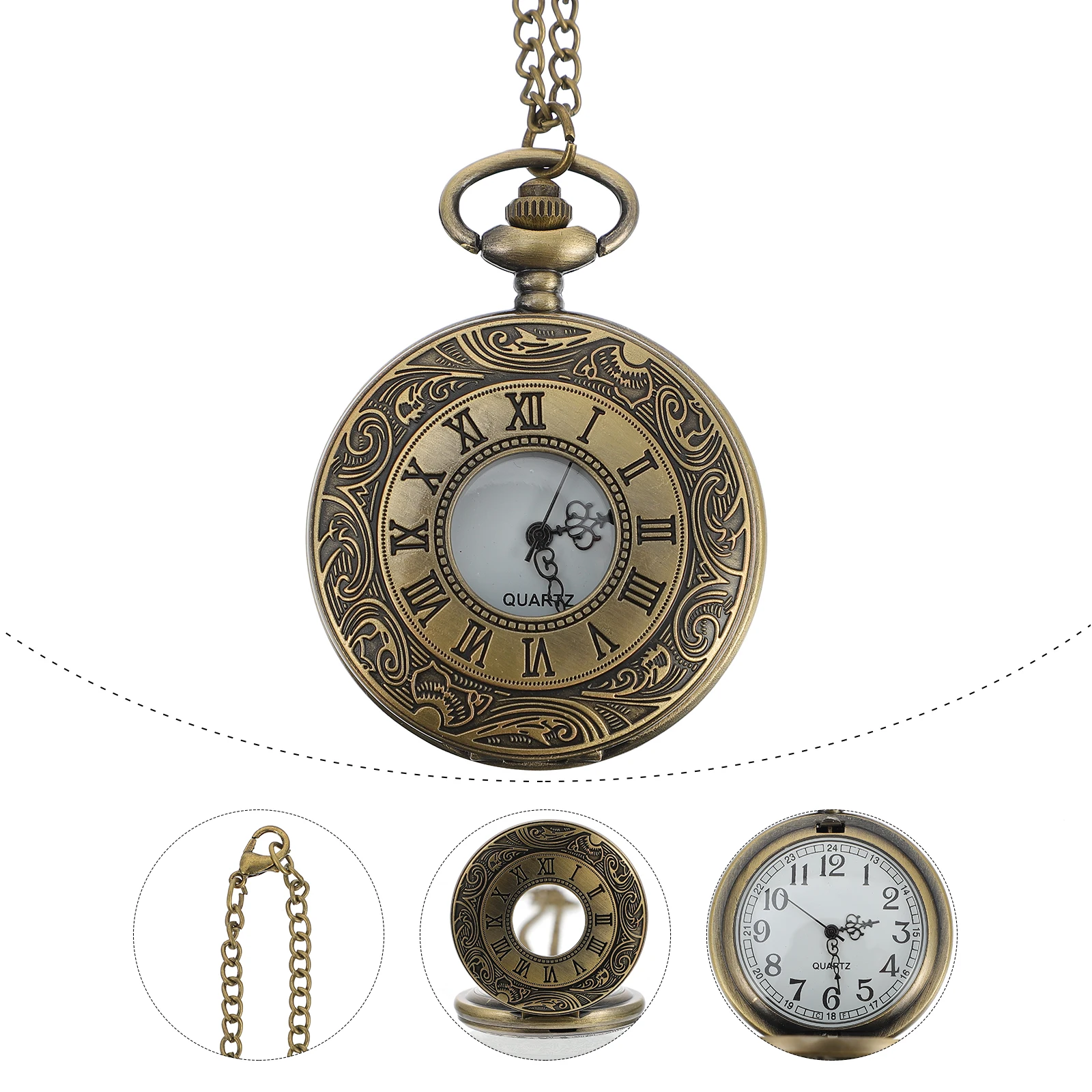 Roman Numeral Pocket Watch for Women Vintage Hanging Waist Timepiece Durable Zinc Alloy Chain Practical Accessories