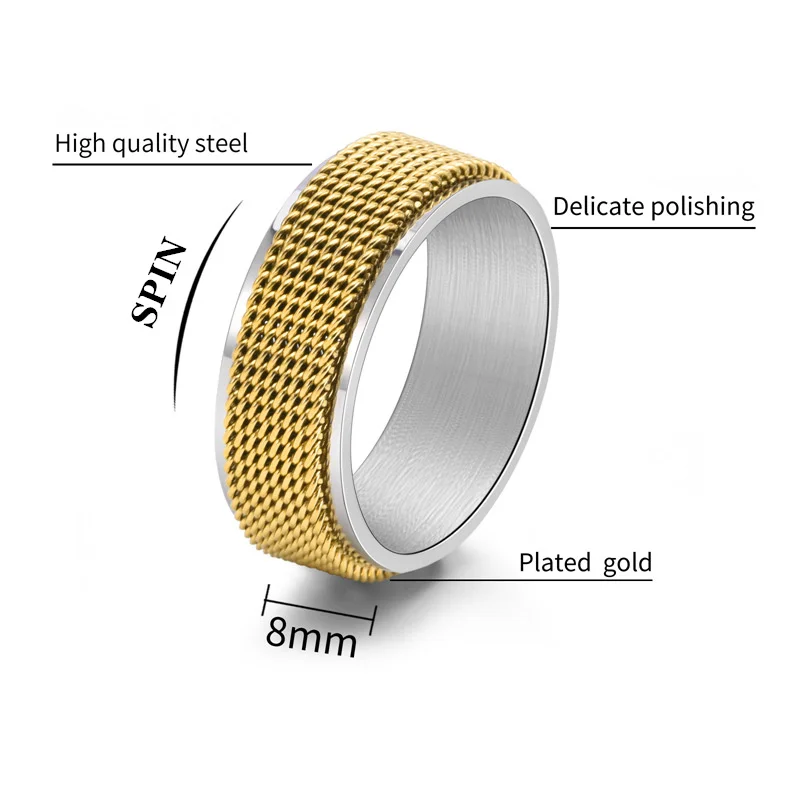 Minimalism Fidget Spinner Braid Men Rings Stainless Steel Punk Simple Luxury Women Jewelry Fashion Accessories Gift Wholesale