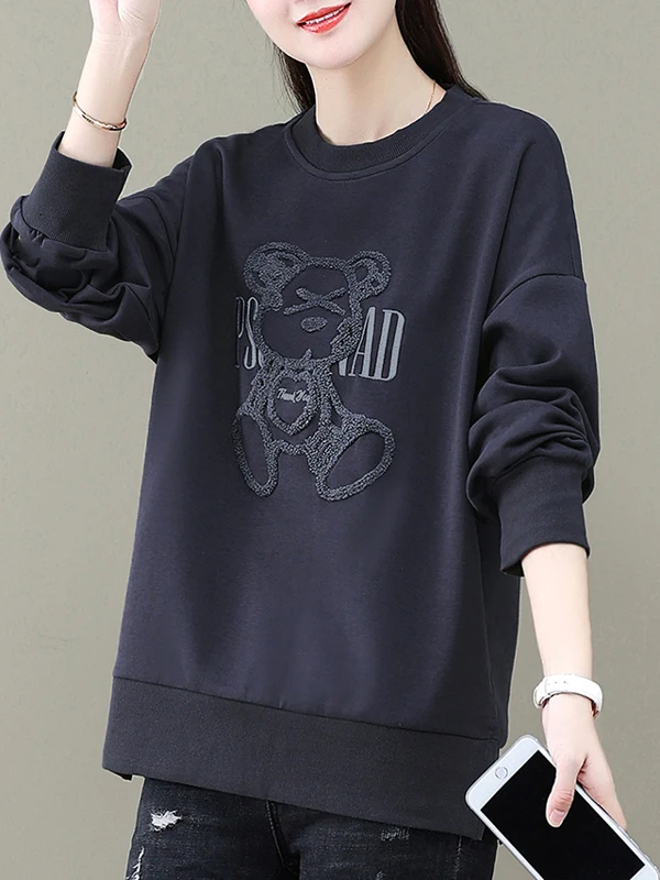 

Bear Sweatshirt Long Sleeve Women's plus Size Clothing Hide Belly Meat Slimming Base Layer Shirt Comfortable Loose Fit T-Shirt