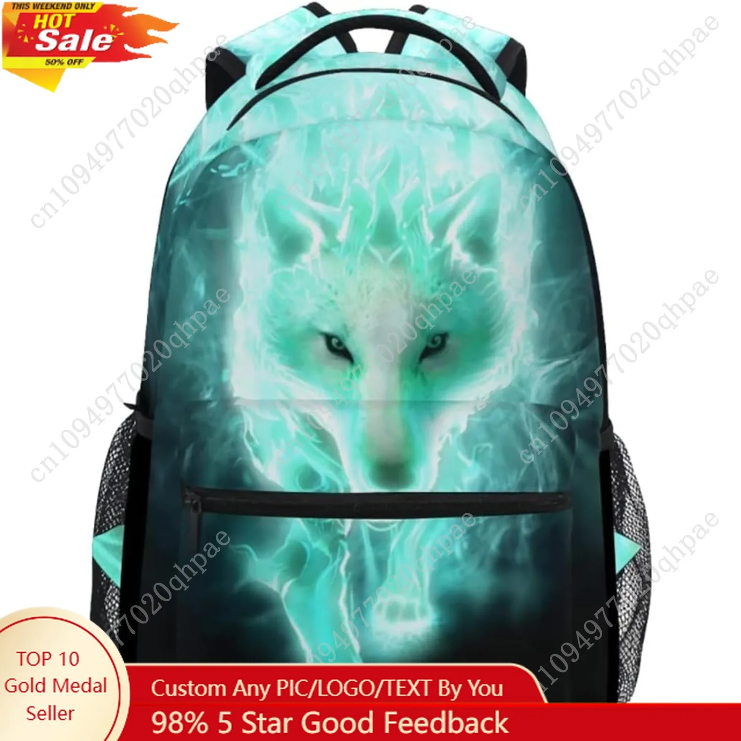 

Nerxy Lightweight Cool Cyan Wolf Backpacks Girls School Bags Kids Bookbags, 11.6 * 8 * 16in