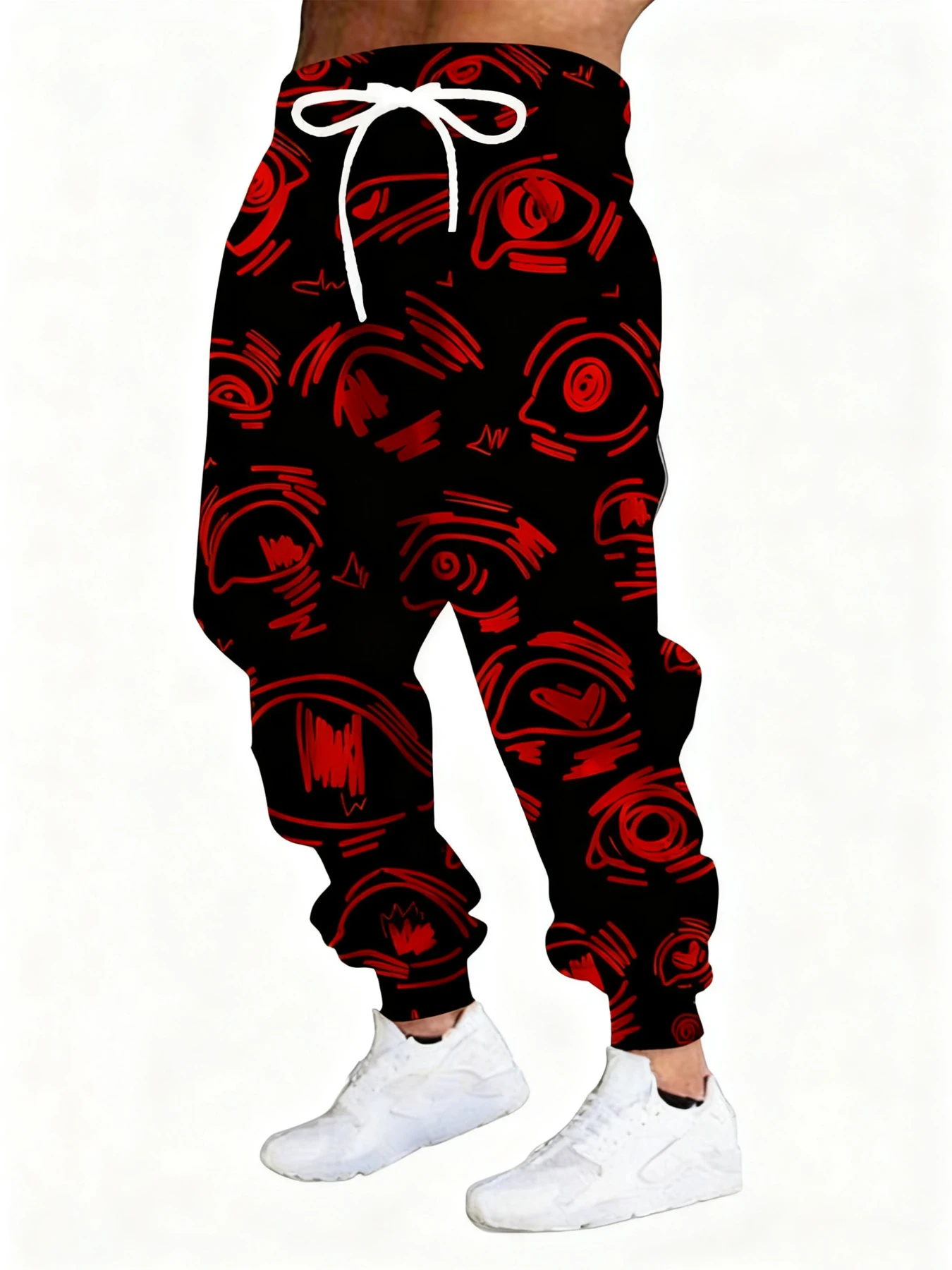 

New Men's 3D Eyes Print Casual Pants Outdoor Breathable Athletic Pants Stylish Drawstring Streetwear Trousers Mens Cuffed Pants