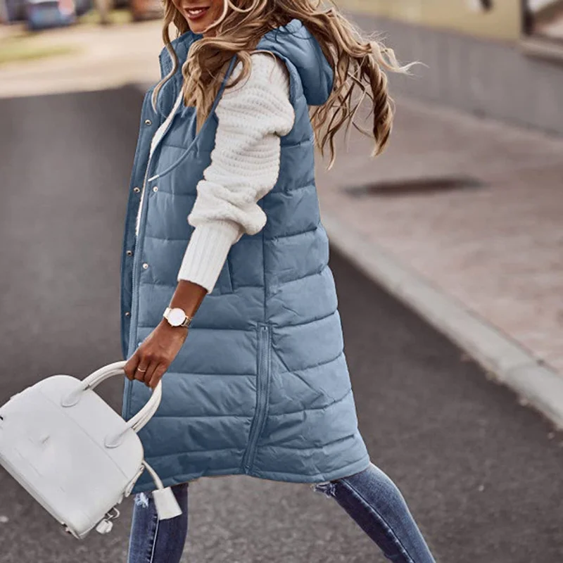 Long with Hood Outdoor Vest Down Women\'s Jacket Quilted Coat Sleeveless Jacket Winter Light Weight Sweaters