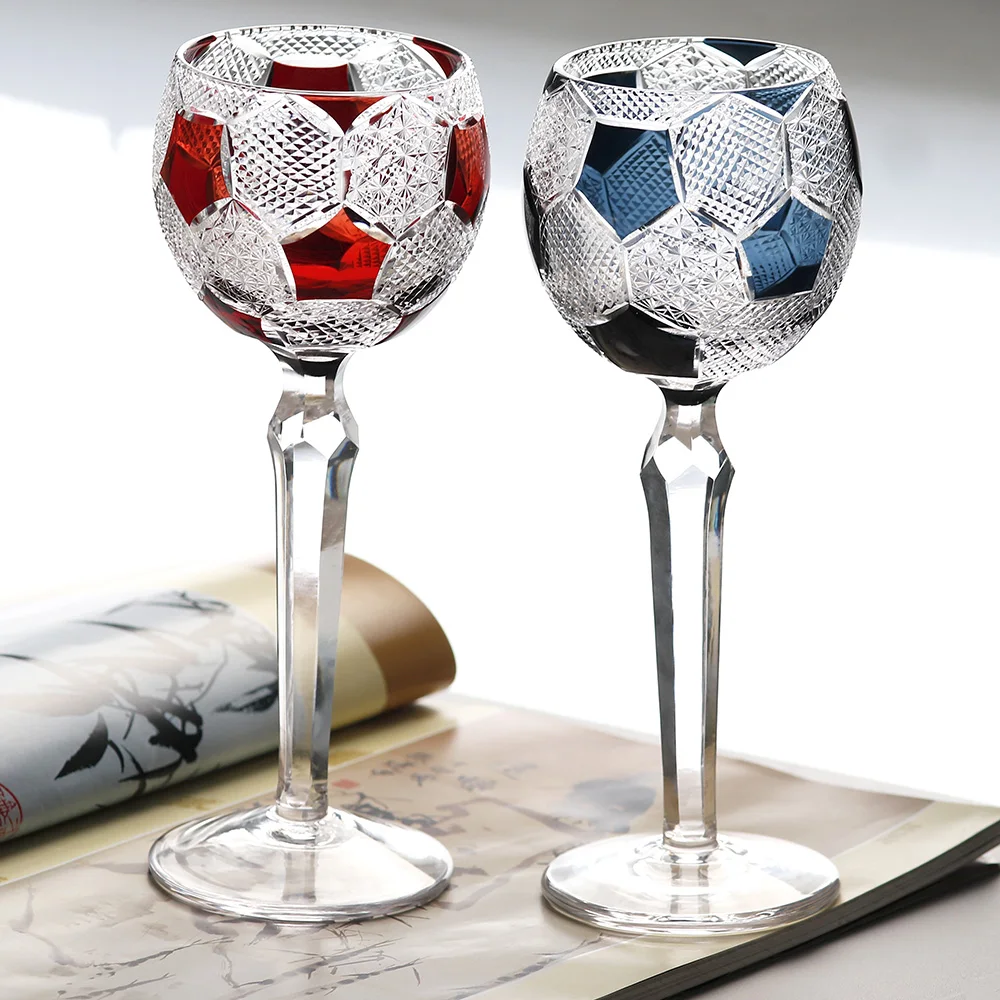 Red Colored Football Design Crystal Wine Glass Hand Engraved Soccer Goblet Classic Stemware for Special Occasions