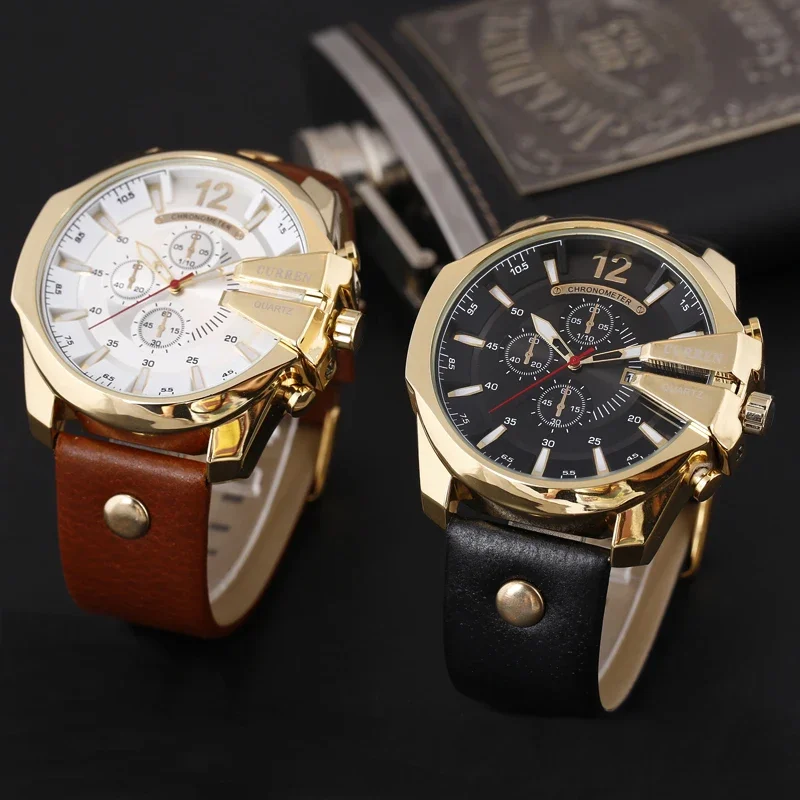 Curren 8176 Men Watches Top Brand Luxury Gold Male Watch Fashion Leather Strap Outdoor Casual Sport Wristwatch with Big Dial