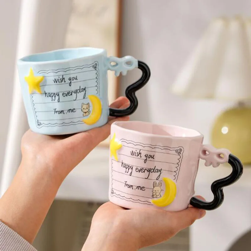 Ceramic Breakfast Milk Cup Wish Paste Office Mug Bowknot Handle Office Water Cup Kitchen Drinkware 320ml
