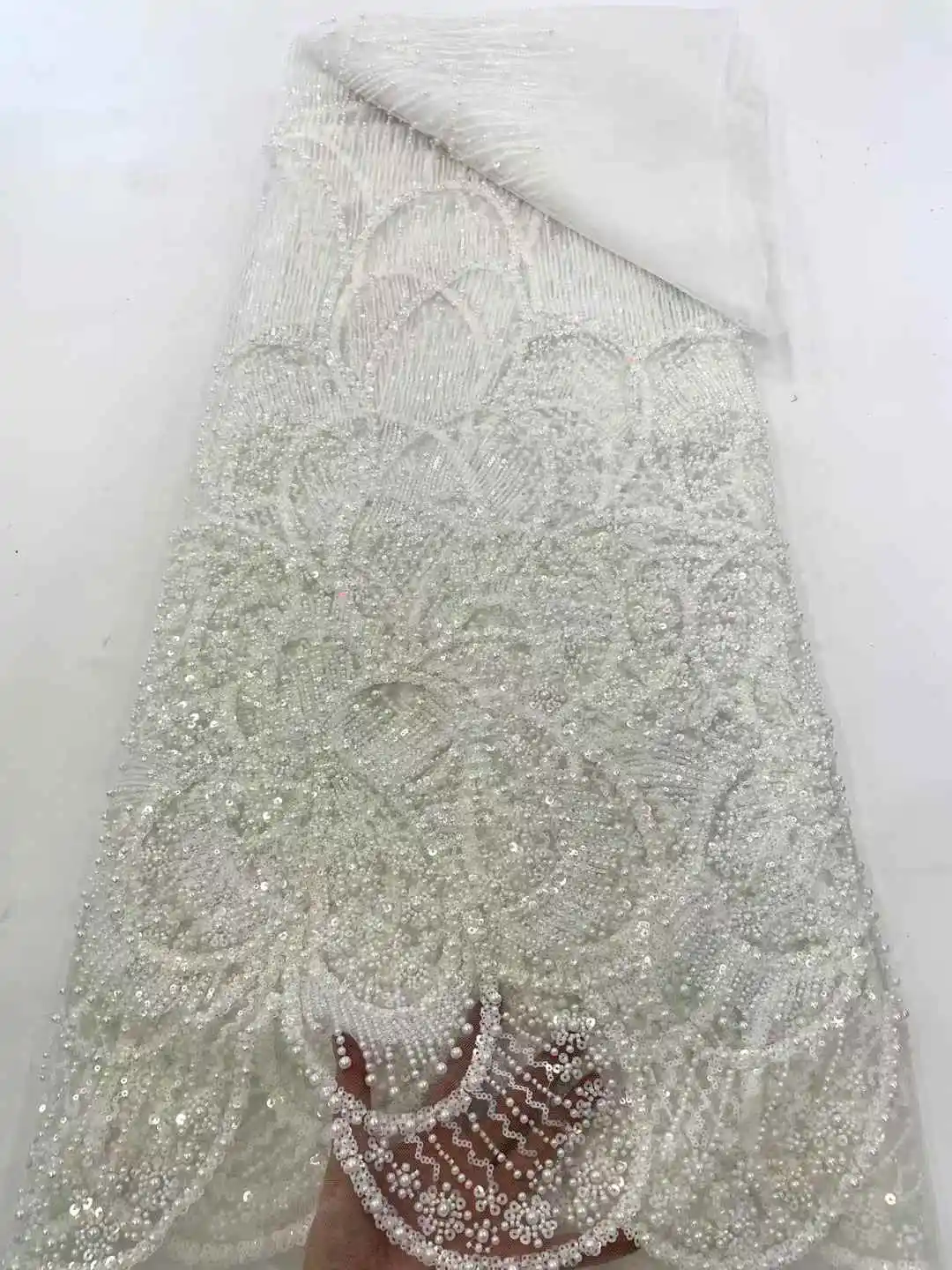 French Tulle Beads Lace Fabric African Lace Fabric 2025 Pearls High Quality Nigerian Embroidery Lace Fabric For Wedding Sewing