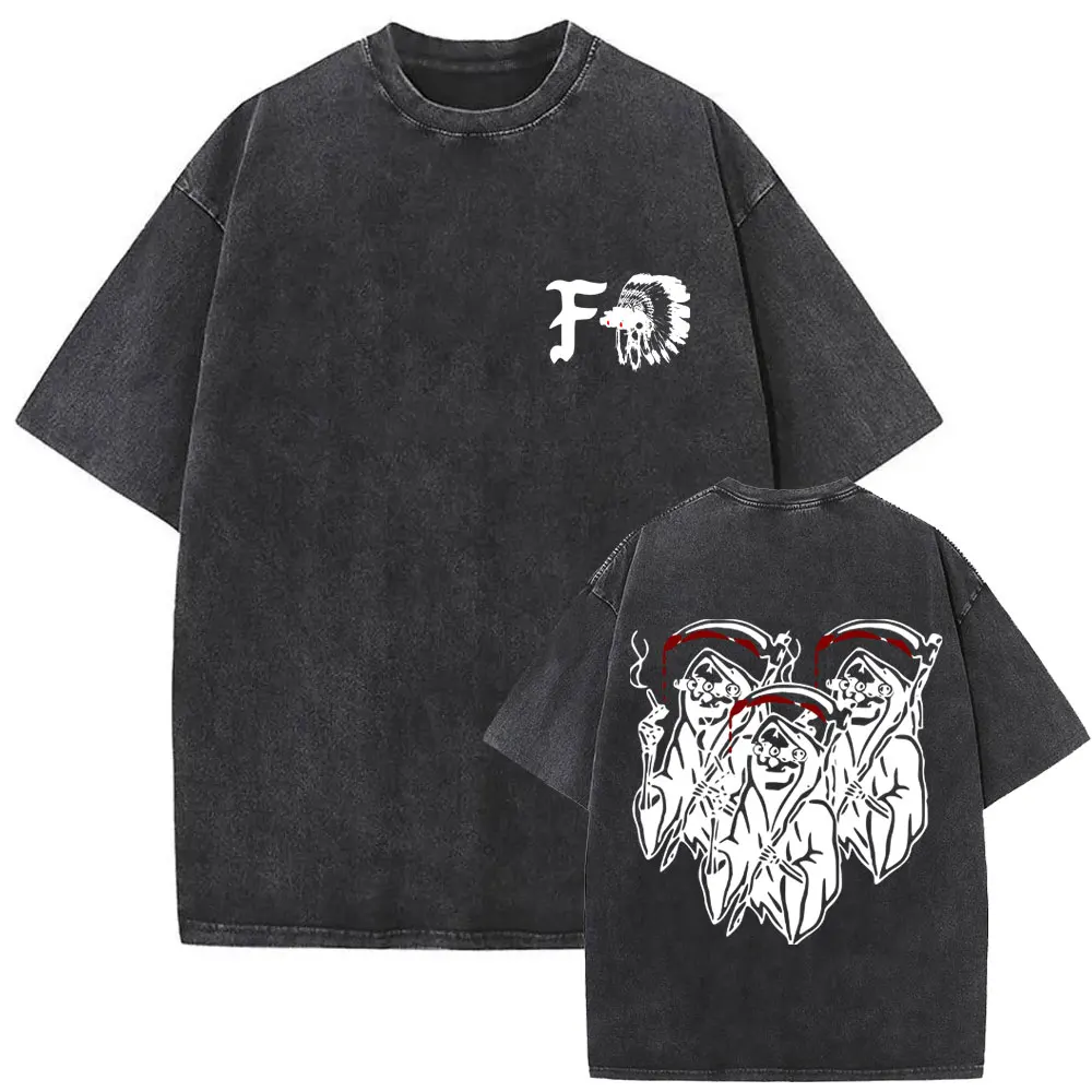 

Fog Forward Observations Group Washed Vintage T-shirt Skeleton Graphic T-shirts Men Women Casual Oversized Short Sleeve T Shirt