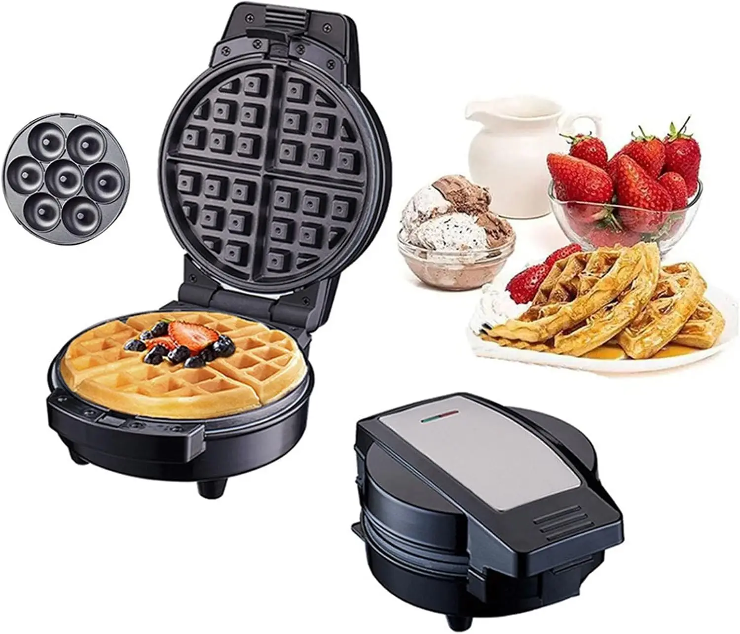 

Waffle Maker Changing Plate 2-in-1 Waffle Maker Donut Breakfast Maker Double-sided Heating Electric Waffle Pan