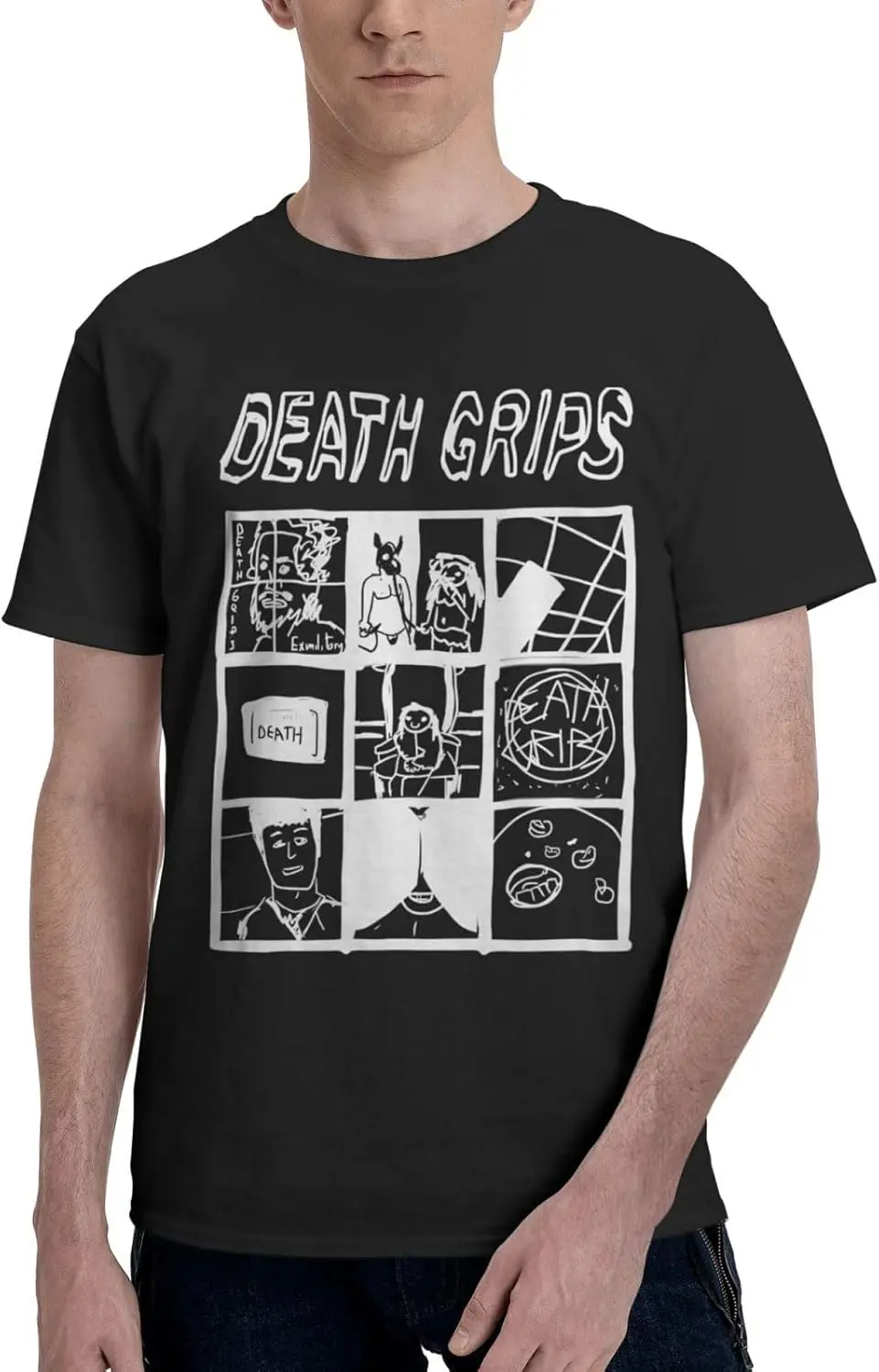 Death Rock Grips Band Shirts Men's Cotton Short Sleeve Tee Casual T-Shirts Crew Neck T Shirt Printed Tops Black