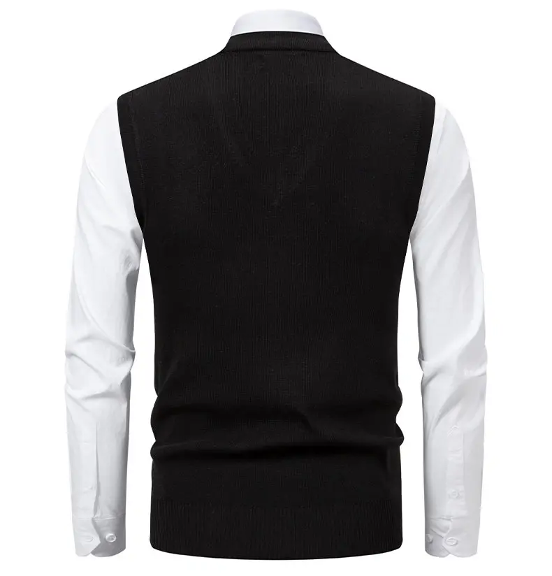 6-Farbige Herren-Strickweste, Lässiger Ärmelloser Pullover mit V-Ausschnitt, Strickstoff, Business-Casual Bürokleidung für Männer – Detail 9