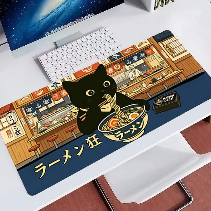 Ukiyo-e Cat and Ramen Magic Party Game Mat Durable Rubber for MTG&TCG Games Mouse Pad Office Desk Mats Kawaii Black Cat MousePad