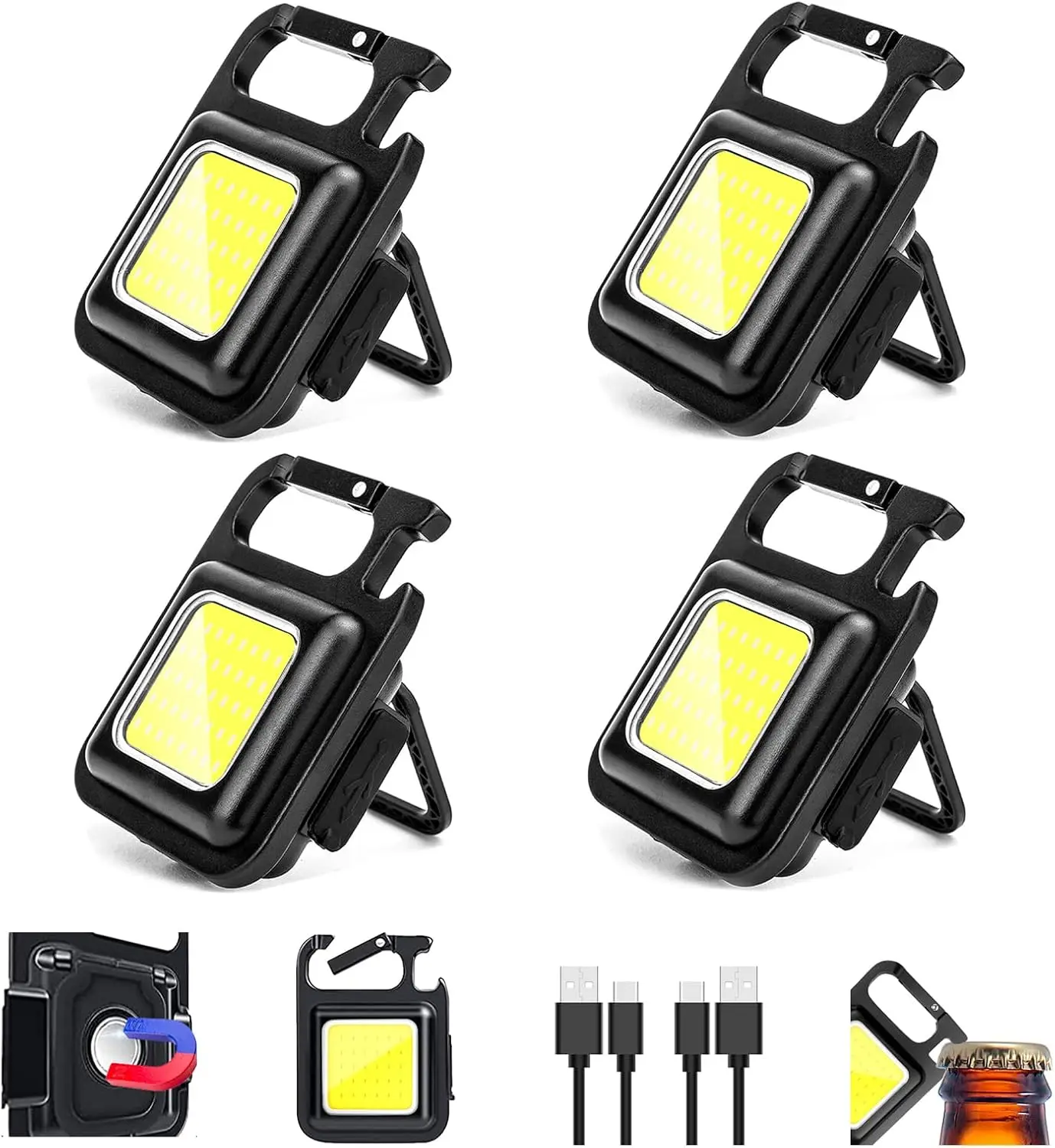 Portable Keychain Light Mini Multifunctional Camping Flashlight USB Rechargeable Work LED Bright COB Pocket Clip Lantern 1-4Pcs