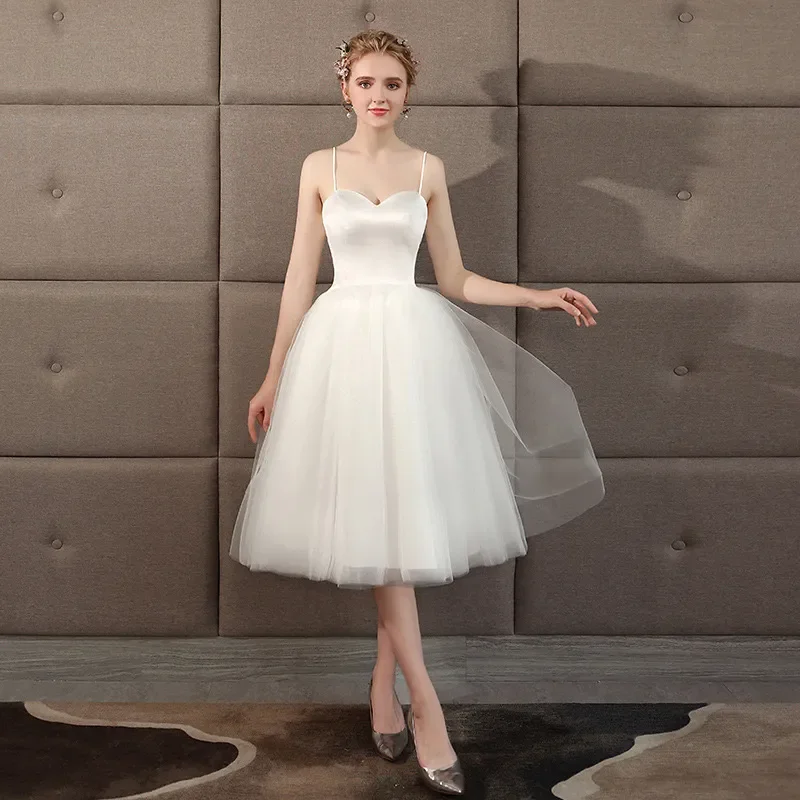 Elegante semplice abito da sposa a-line nuovo 2024 colletto a cuore corpetto bottone abito da sposa Tulle abito da sposa da sposa