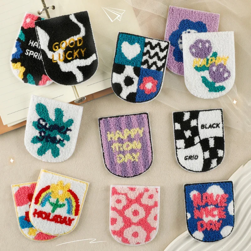 Iron on Patch Embroidered Label Clothing Accessories Towel Embroidery English Flower Embroidery Patch DIY Chenille Patch