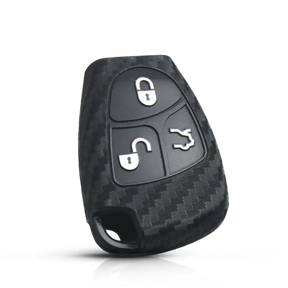 KEYYOU Carbon Fiber Silicone Car Key Case For Mercedes Benz C B E R Class GL CLS CLK SLK W203 W211 W204 3BNT Remote Key Cover