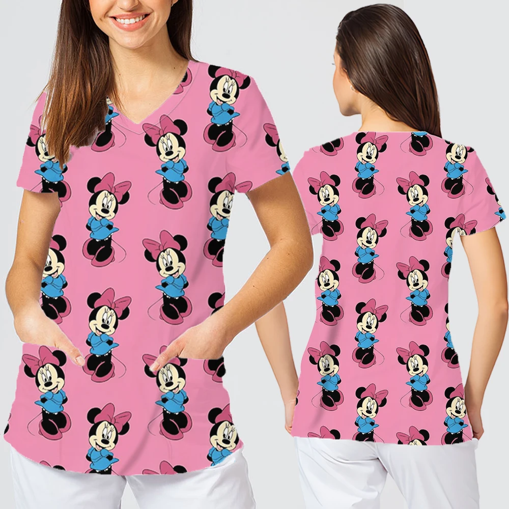 New Nursing Uniforms Tops Summer 2025 Trend Disney T-shirts for Women V-neck Clothes Women High Quality Short Sleeve Tops