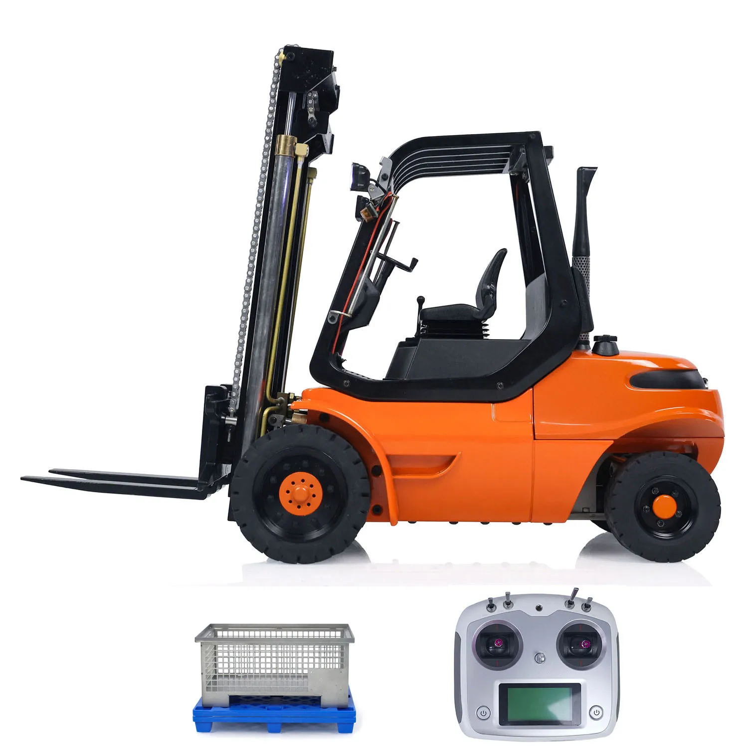 1/14 Hydraulic RC Forklift 40DA3 Wheeled Transfer Painted Finished Car Metal Construction Vehicles Light Sound Toys Gift TH23692