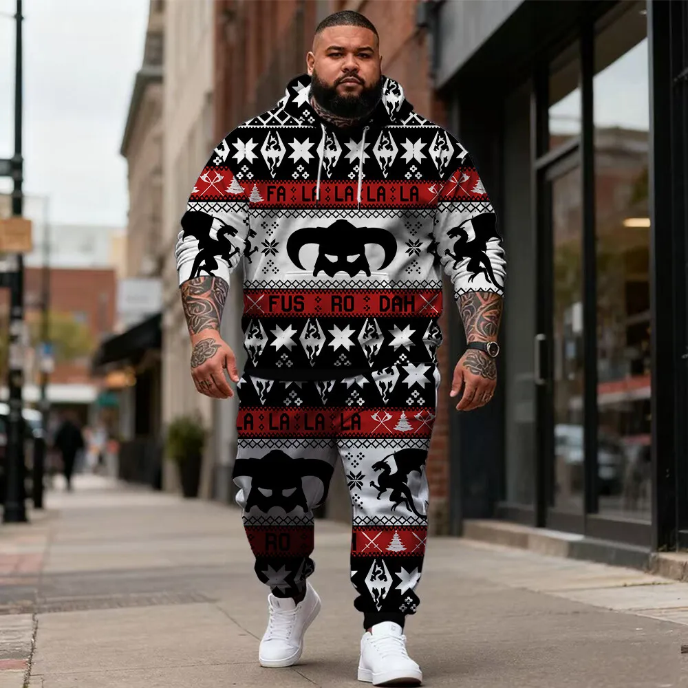 

S-9xl plus size Big & Tall Hoodie Set: Ethnic & Plaid Elements - 2-Piece Casual Outfit, Durable Fabric, Clear Patterns