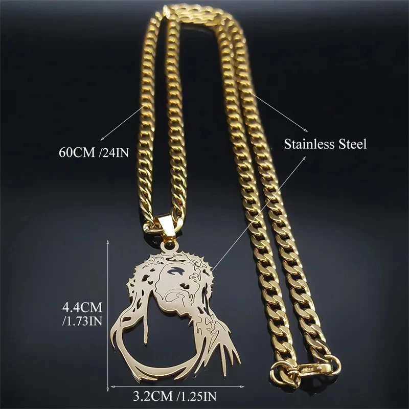 Crown of Thorns Jesus Goddess Necklace for Women Men Stainless Steel Gold Color Hip Hop Long Chain Necklaces Jewelry N3318S05