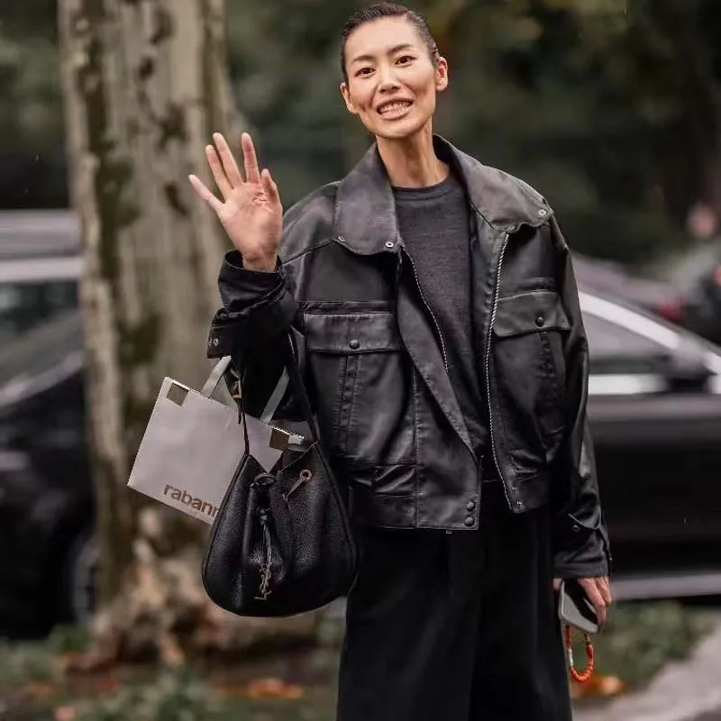 Manteau en peau de mouton véritable pour femmes, mode printemps, col rabattu court, vêtements de printemps de haute qualité