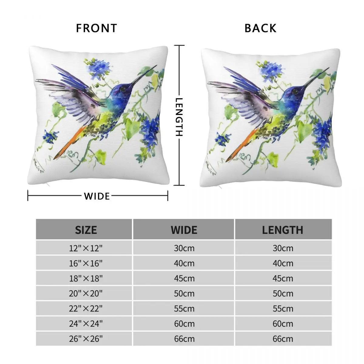 Flying Hummingbird Blue Flowers Square Pillowcase Polyester Linen Velvet Creative Zip Decor Room Cushion Cover