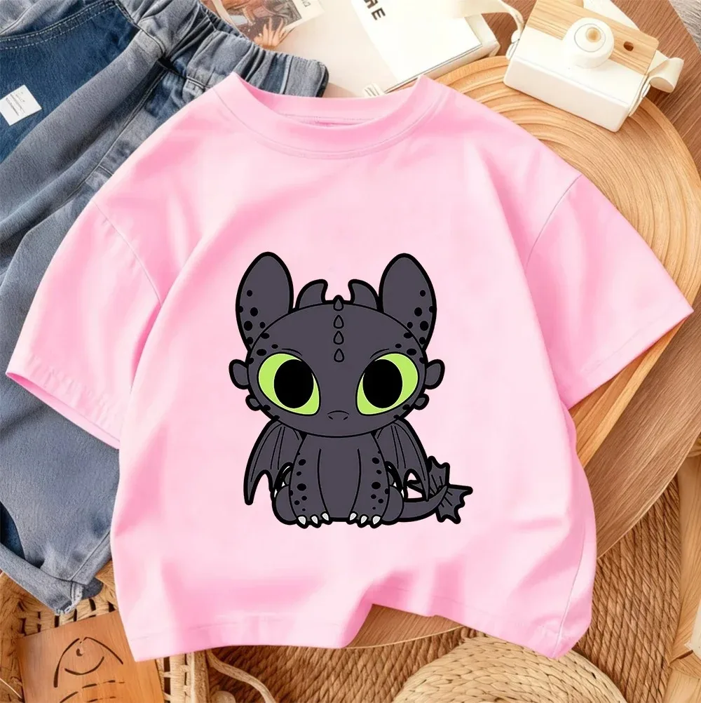Zahnloses Kind Kurzarm-T-Shirt Jungen Mädchen Drachen-Print Pullover Jugendliche Baumwollkleidung – Detail 2